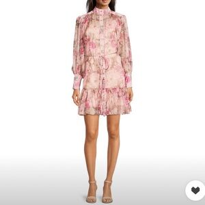 Lana Floral Print Tie Waist Long Sleeve Mock Neck Dress worn 1 time